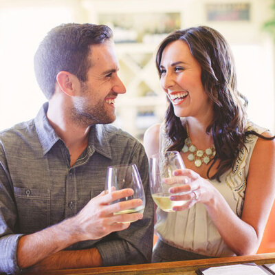 A couple enjoys wine tasting in San Luis Obispo, CA