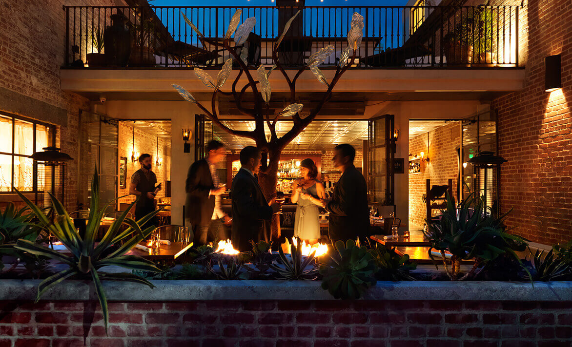 Outdoor dining and bar at Granada Hotel