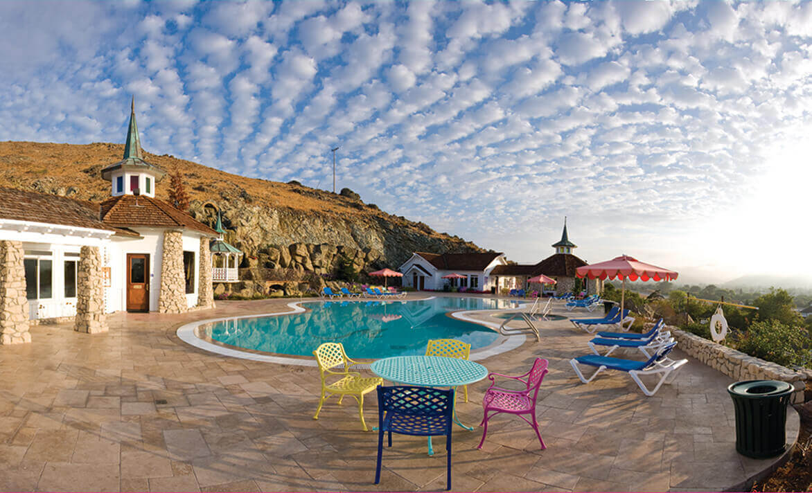 Pool and pool deck at Madonna Inn