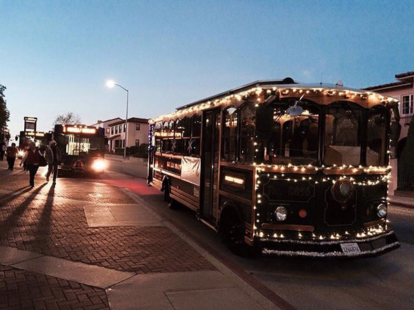 trolley with christmas lights