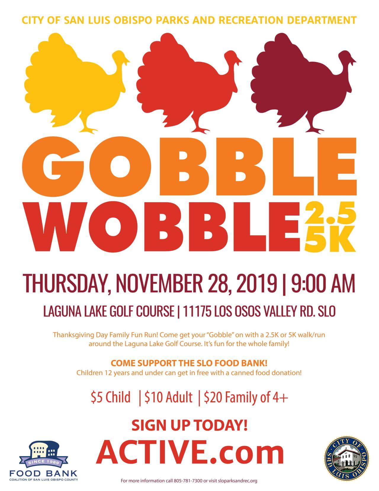 Gobble Wobble, 2019 2.5K and 5K fundraiser event flyer.