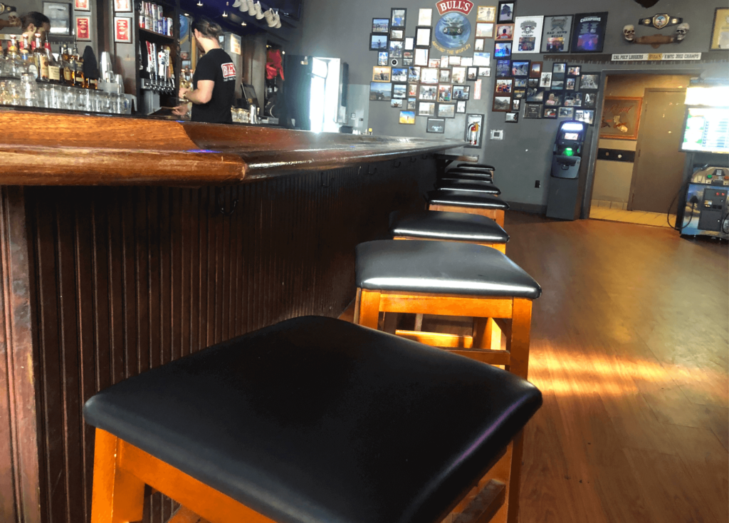 Barstools and bar at Bulls Tavern in San Luis Obispo