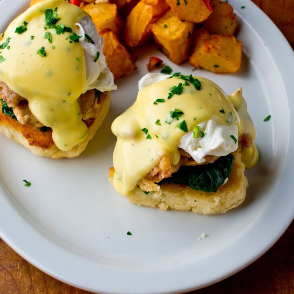 An eggs benedict breakfast in slo