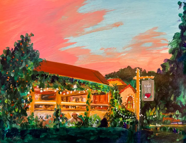 Painting of the outside of Robin's restaurant